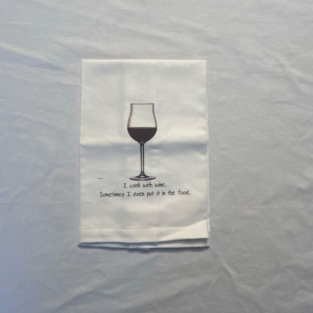 NWT “I Cook With Wine” Funny Dishtowel/Handtowel